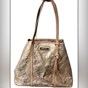 Auth JIMMY CHOO Sasha -Metallic Leather Convertible Tote Bag